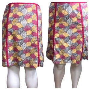 Boden sz 12R US Artistic Pink Multicolor Leaf Print Zippered Lined Cotton Skirt